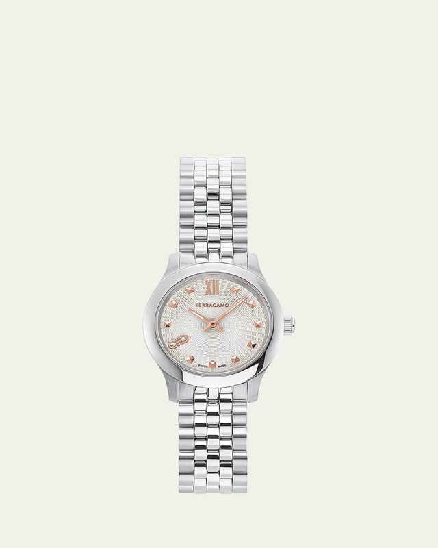25mm Ferragamo Duo Mini Watch with Silver Dial, Stainless Steel